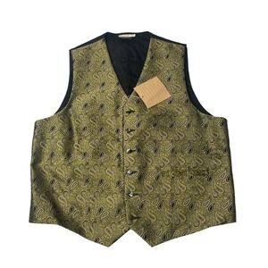 Carrot & Gibbs Silk Paisley Vest Handmade USA Gold Black NWT XL Retro
